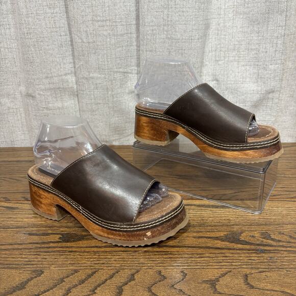 Vintage Y2K Candie’s Brown Leather Platform Mules Sandals Women’s 8 - Picture 1 of 8